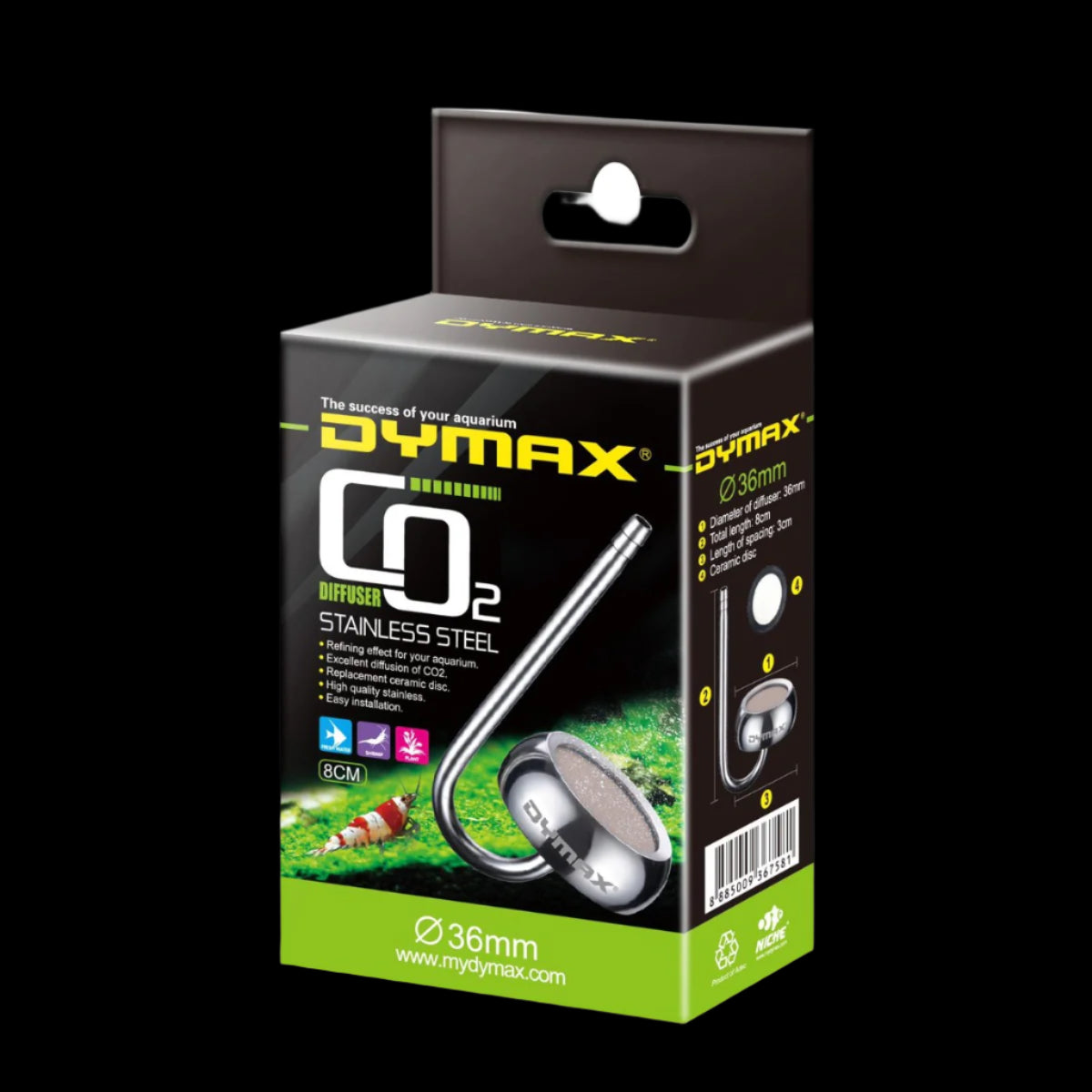 Dymax Stainless Steel CO2 Diffuser (36mm-D / 8cm-L)